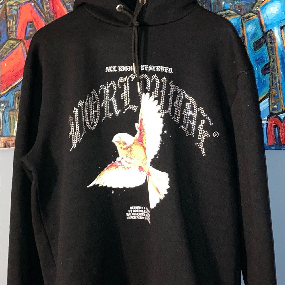 -Rhinestone Hoodie Spelling “Worldwide”